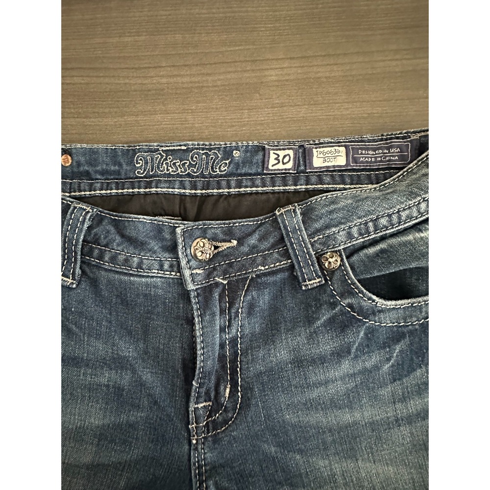 Miss Me Bootcut Jeans Women 30 Blue Medium Wash Bling Flap Pocket Y2K 33x32 - Picture 7 of 7